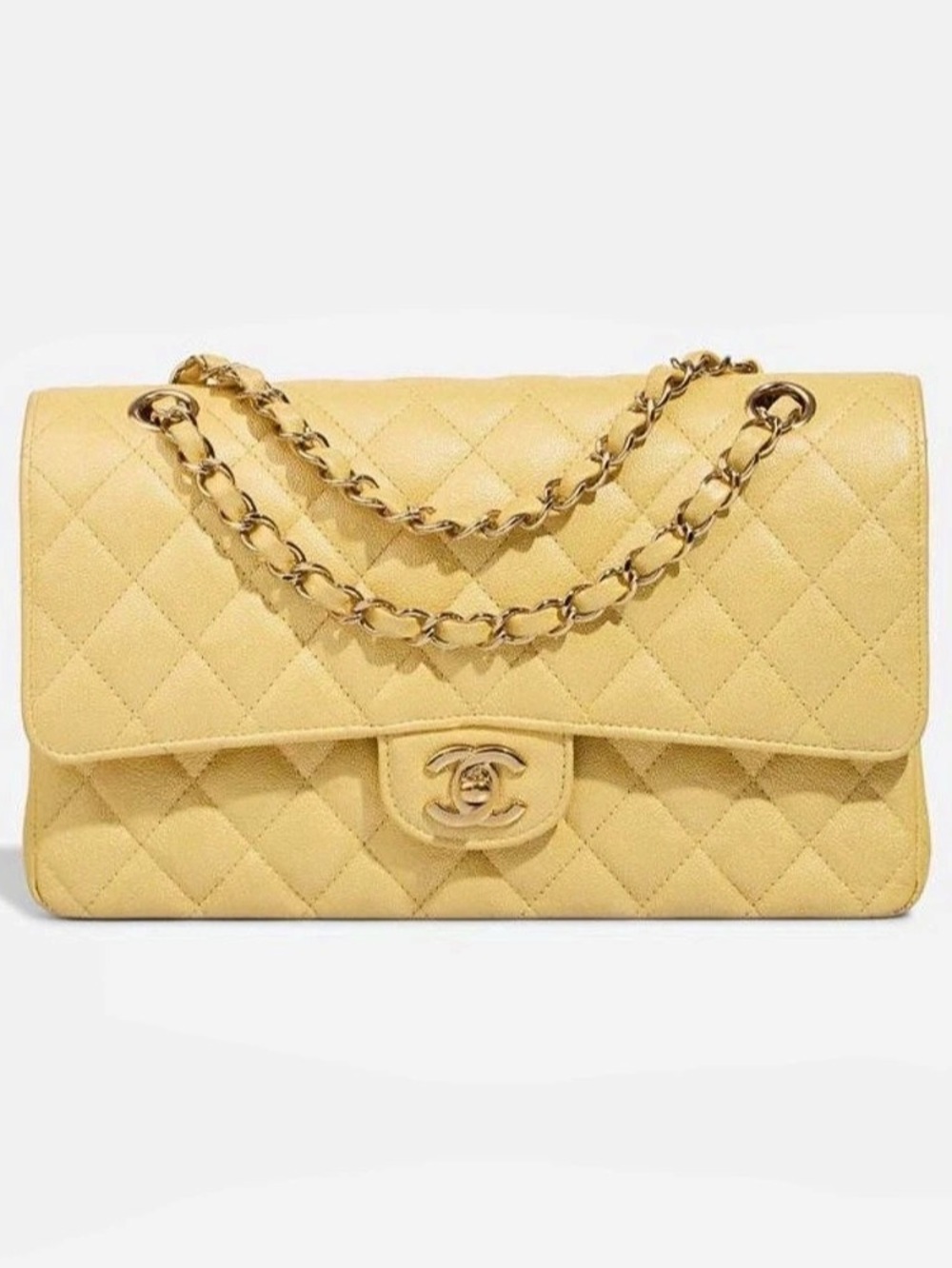 ❌S🅾️LD❌Chanel Medium Classic Double Flap Bag Quilted Yellow Shoulder Bag